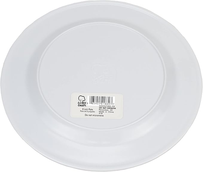 Chef Craft Classic Melamine Appetizer Plates, 8 inches in Diameter, White (Pack of 3)