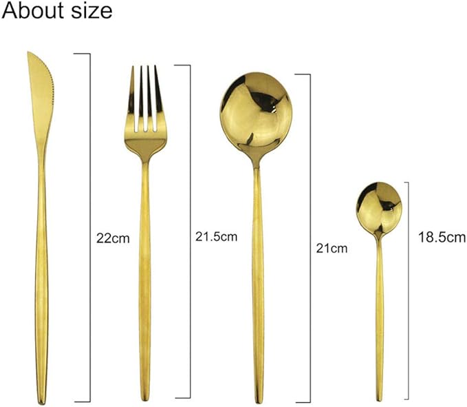 JASHII 32 Pieces Stainless Steel Home Kitchen Cutlery Set Gold Flatware Set Mirror Polished Knife Fork Set Spoon Modern Tableware Set (Gold Full)