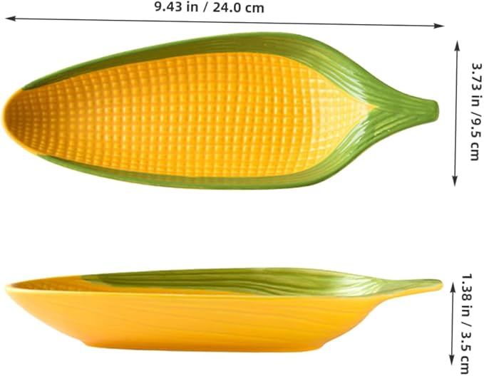 Cabilock Ceramic Corn Trays Handpainted Corn Cob Dinnerware for Bbq and Family Meals Unique Dipping Plate for Appetizers and Desserts Whimsical Serving Dish for Parties