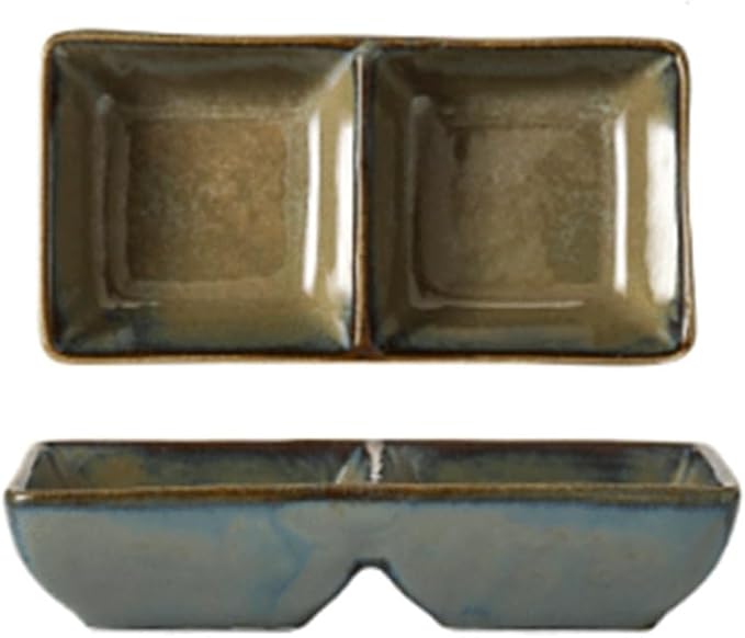 Seasoning Plate 5.2 x 2.6 Inch Two Piece Stackable Ceramic Serving Tray. Set of 2 Decorative Ceramic Appetizer Trays, Snack Soy Sauce Dessert Plates, Ceramic Sauce Plates (Color