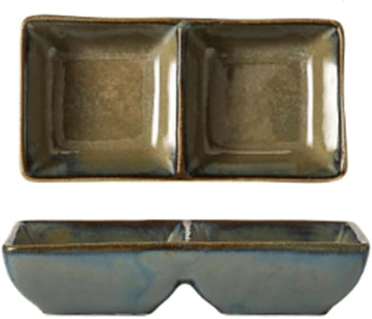Seasoning Plate 5.2 x 2.6 Inch Two Piece Stackable Ceramic Serving Tray. Set of 2 Decorative Ceramic Appetizer Trays, Snack Soy Sauce Dessert Plates, Ceramic Sauce Plates (Color