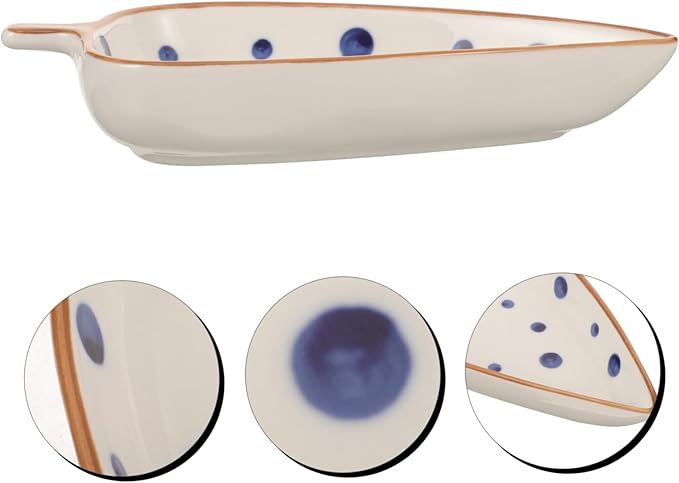PRETYZOOM Hand-painted Leaf Dish Small Ceramic Plate for Condiments Salads and Appetizers