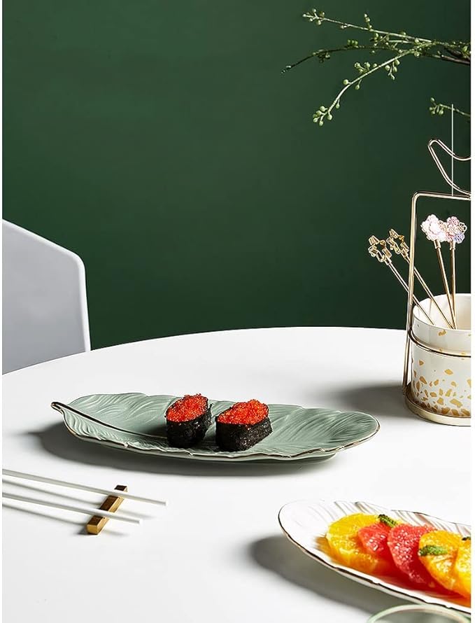 Modern Large Dinner Plates Ceramic Dining Plate Feather Shape Suitable for Serving Meat Steak Appetizer Fish 10 Inches Stackable Dinner Plates