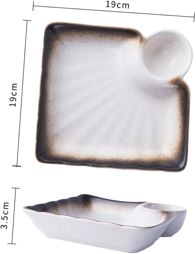 Ciieeo Creative Dipping Bowl Elegant Ceramic Appetizer Plates with Seasoning Dish Saucer and Vinegar Dish for Home Dining and Entertaining Beige