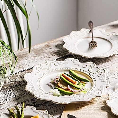 Cutlery Set Retro Ceramic Tableware Dishes Set European Relief Western Dinnerware Dish Salad Bowl Soup Noodles Bowl Dinnerware Series (Color : Blue Size : Style4) (Blue Style4) (White Style3)