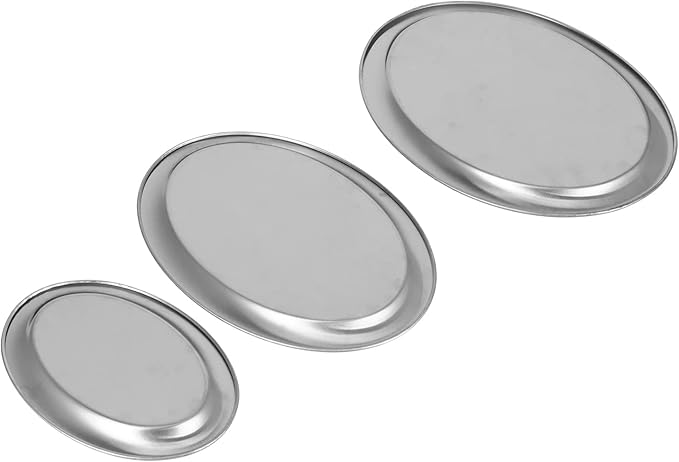 Stainless Steel Serving Platter Set, Silver Tray Mirror Finish, 3pcs Assorted Sizes - Durable 304 Steel, Easy to Clean, Versatile Display and Serving Use (Silver)
