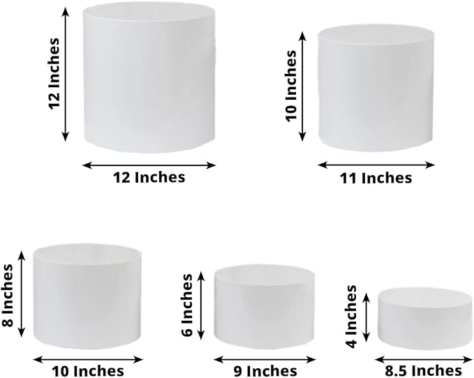 Efavormart Set of 5 Acrylic Cake Stands 8.5", 9", 10", 11", 12" Round Cylinder Design Clear - Display Risers for Weddings