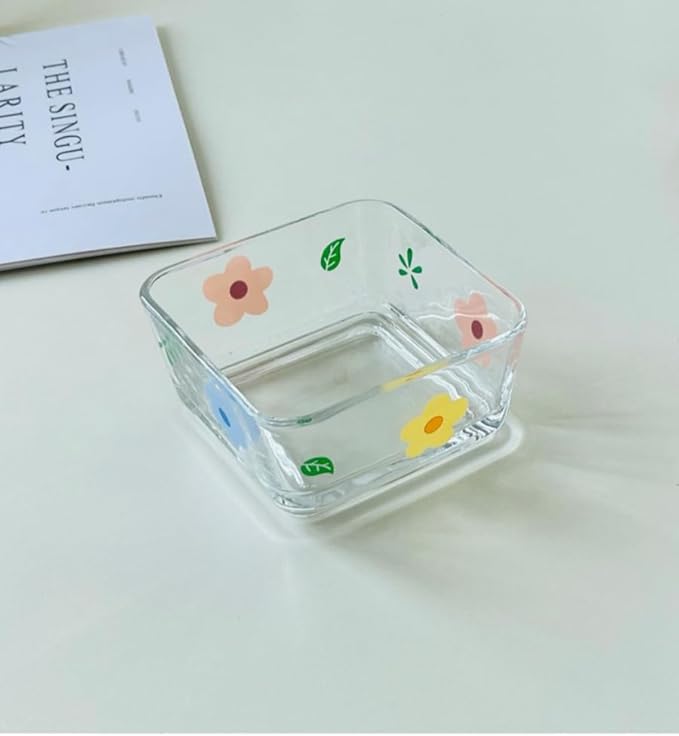 Ivymei 2 Pack Small Dessert Bowl Floral Candy Bowl Candy Dish,Mini Square Glass Bowl for Snack Yourt Icecream,Dipping,Side Dishes,Meal prep(pink)