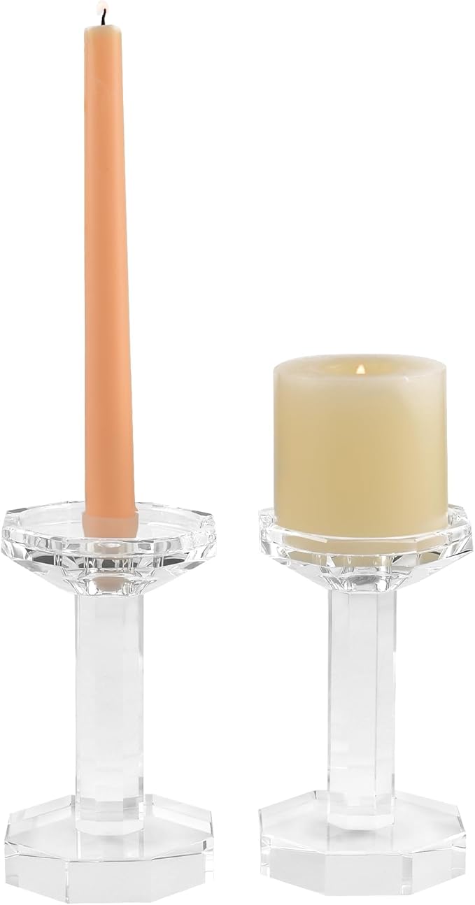 kitCom Crystal Candle Holders Set of 2, 6.1 Inch Tall Crystal Candlestick Holders for Taper, Long Candles - Home Decoration, Wedding, Housewarming and Graduation Gifts