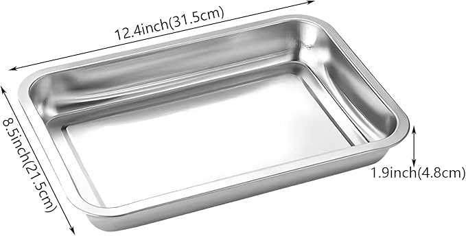 Breading Trays Set of 3 Stainless Steel Breading Pans for Dredging Chicken Breasts and Marinating Meat, Food Prep Serving Trays (12.4" x 8.5" x 1.9")