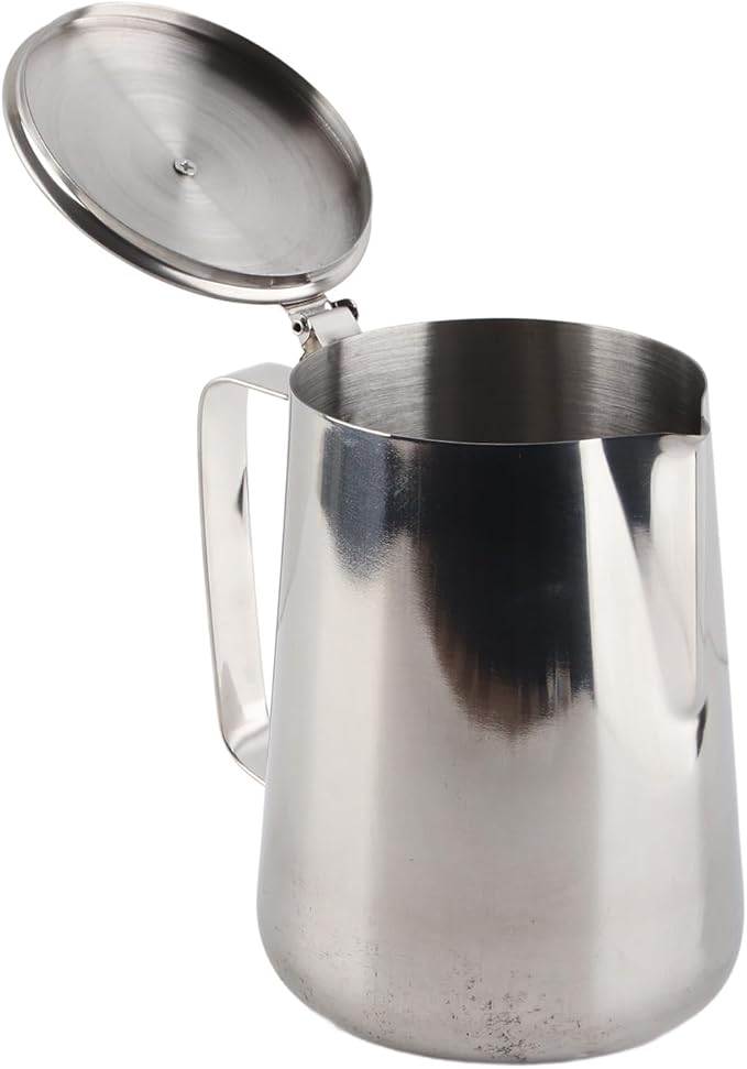 Stainless Steel Milk Frothing Pitcher, Coffee Cup Mug Milk Jug, Ergonomic Handle Spout Lid, for Home Cafe Restaurant Hotel Use (600ml)