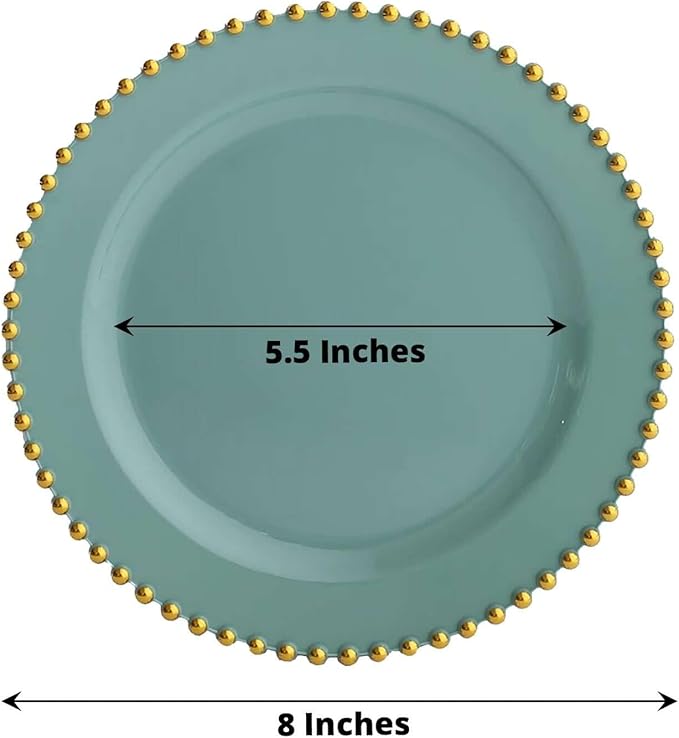 8" Salad Plates - Set of 20 - Plastic Dusty Sage Green/Gold Round Disposable Dessert Appetizer Plate Beaded Rim, Ideal for Dinner Party Wedding Bulk Events