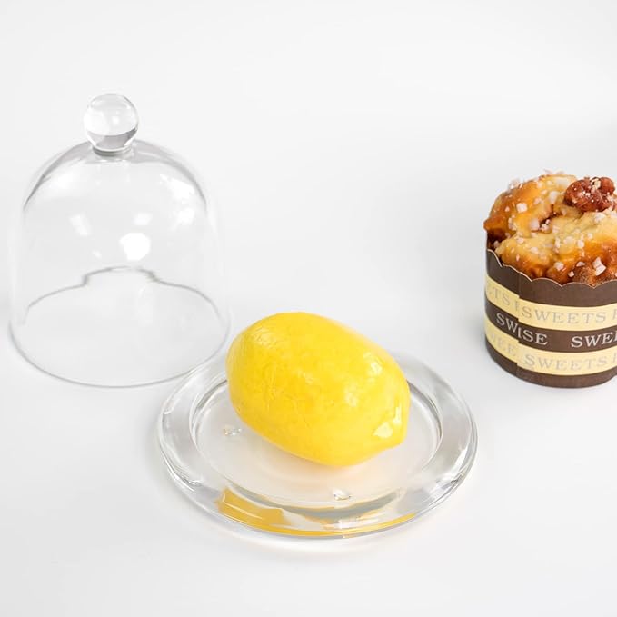 Glass Dessert Dome with Base, Mini Decorative Cake Tray with Glass Dome Cover, Cake Fruit Display Server Tray for Kitchen, Party, Weddings, Appetizer Dessert and Cheese Serving Platter