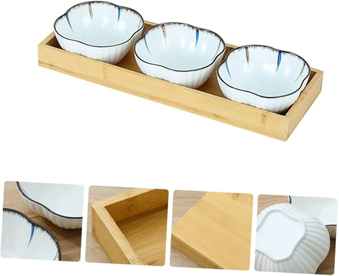 Amosfun Japanese Style Snack Plate Set 6 Ceramic Small Plates with Divided Compartments for Dried Fruits Appetizers and Sauces for Home Dining and Restaurants