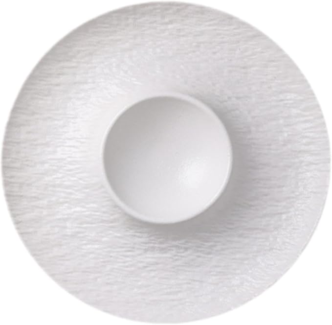 Ceramic Divided Snack Plate Dumpling Plate, Multipurpose Serving Platter with Sauce Holder for Party, Appetizer Fried Chicken, White