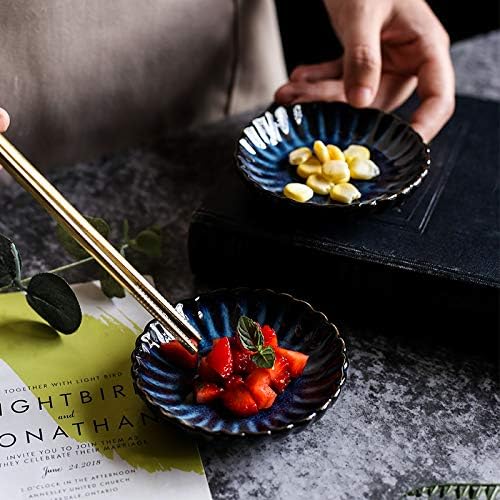 Gaolinci 3.5 Inches Flower Shape Ceramic Sauce Dish,Mini Side Seasoning Dish,Snack Serving Dishes,Porcelain Small Saucer Set(Set of 4)