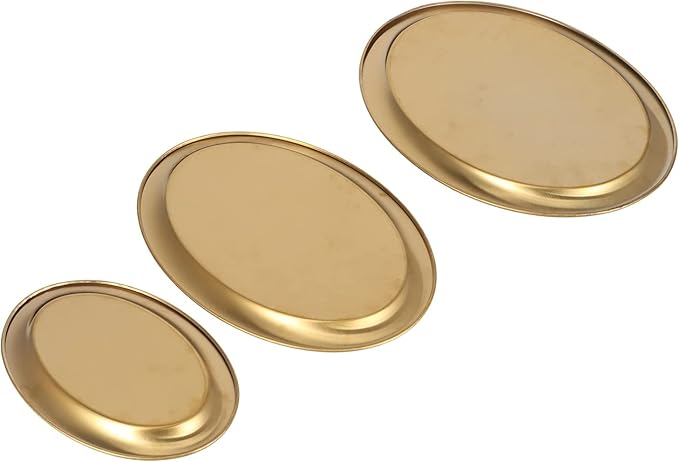 Stainless Steel Serving Platter Set, Silver Tray Mirror Finish, 3pcs Assorted Sizes - Durable 304 Steel, Easy to Clean, Versatile Display and Serving Use (Gold)