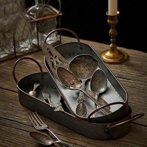 VALINK Vintage Style Metal Serving Tray Basket French Country Dishes Shabby Rustic Home Decoration Food Storage Organizer