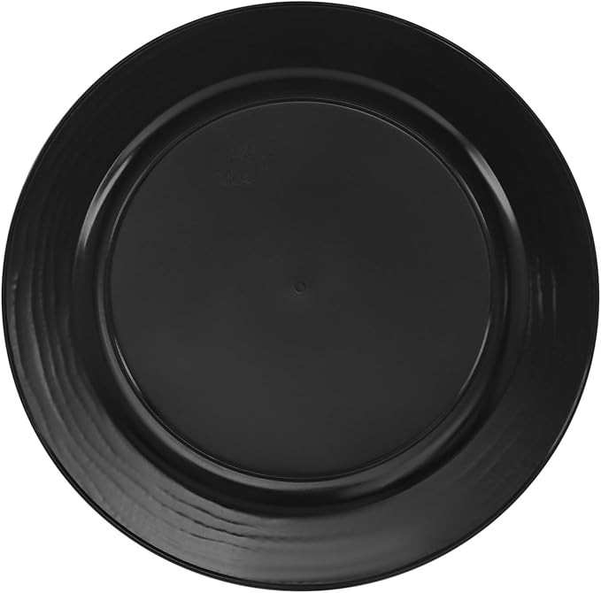 100 Pcs Antique Charger Plates Bulk 13 Inch Embossed Rim Plastic Party Dinner Plate Chargers Round Decorative Server Plate for Wedding Party Event Tableware (100pcs-black3)