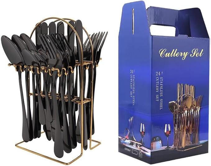 Stainless Steel Flatware Serving Set,Home Kitchen Eating Tableware Set,Dishwasher Safe,for Home Kitchen Restaurant Hote 24-Piece Stainless Steel Storage Rack Cutlery Set Hotel Cutlery Knife, Fork and