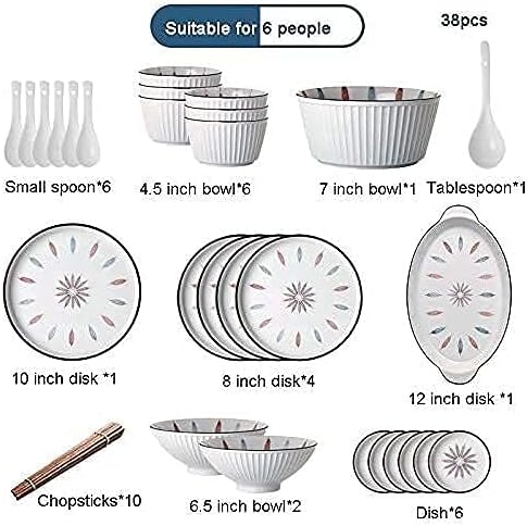 Dinnerware Sets Dish Set,38 Pcss,Chinese Style Porcelain Tableware Set with Plates and Bowls,White Ceramic Dinner Set for Home Kitchen and D（White 23pcs