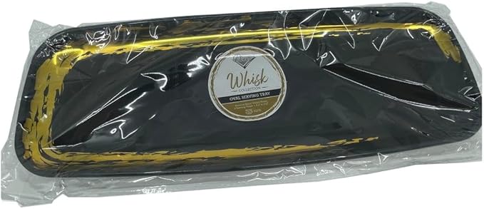 Disposable Whisk Collection Plastic Black Oval Serving Tray Gold Accent 6.5" x 17.5" - Stunning and Perfect for Any Occasions: Pack of 24