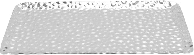 Hammered Stainless Steel Serving Tray, 19.5x9.5cm Rectangular Decorative Tray for Living Room Bedroom Kitchen Bathroom (Silver)