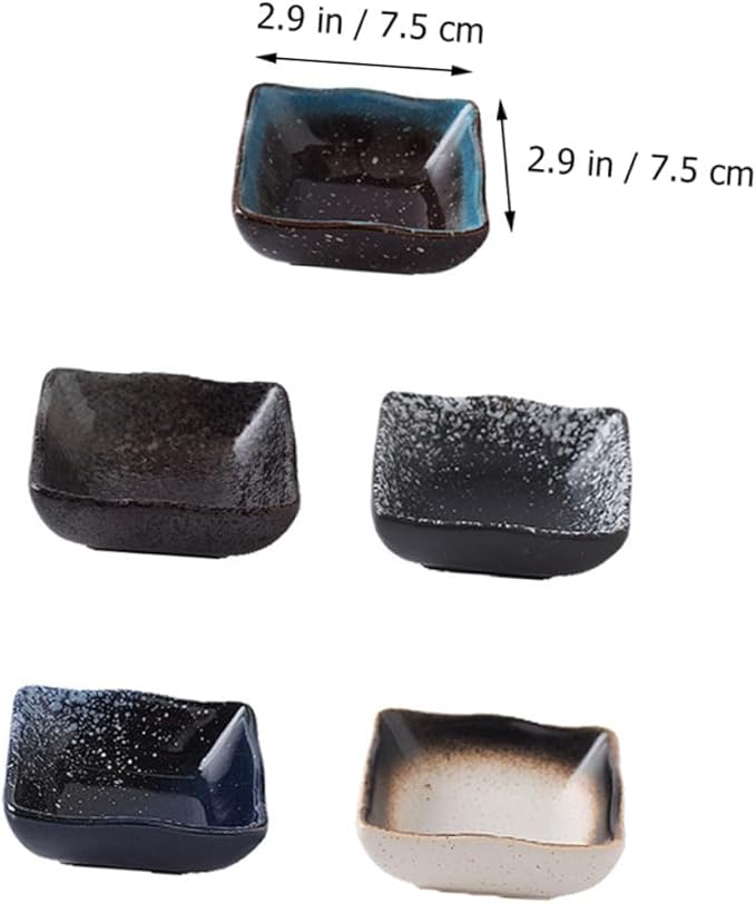 PRETYZOOM 5pcs Vintage Japanese Style Snack Plate Ceramic Sushi Dishes for Dipping Sauces for Appetizers and Side Dishes Random Colors and Designs