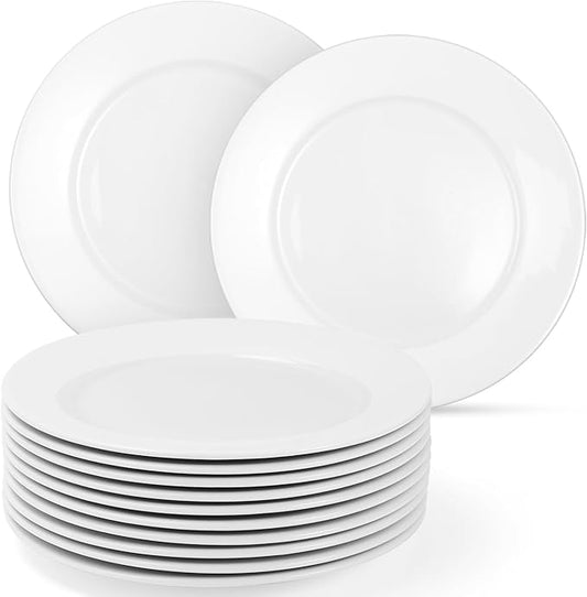 12 Pieces 8 Inch Round Porcelain Plates Set, Round Ceramic Salad Dessert Dinner Plates, Lead-Free, Microwave, Dishwasher, Oven & Freezer Safe