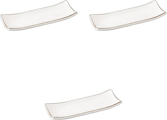 Setomonohonpo Set of 3, White Matte Crystal Serving Plates, 9.4 x 3.4 inches (24 x 8.7 cm), Appetizer Plates, Porcelain