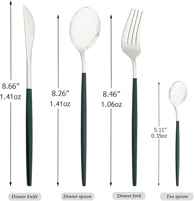 Mirror Cutlery Serving Set, 24-piece 18/0 Stainless Steel Silverware With Green Handle Simple & Modern Tableware For Home Party Restaurant Christmas Dinner, Service For 6 (Green Silver)