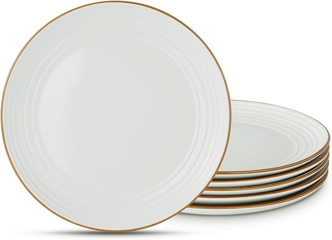 famiware Jupiter Dinner Plates Set of 6, 10.5 Inch Plate Sets, Microwave and Dishwasher Safe, Scratch Resistant, Kitchen Plates Perfect Serving Dishes, White