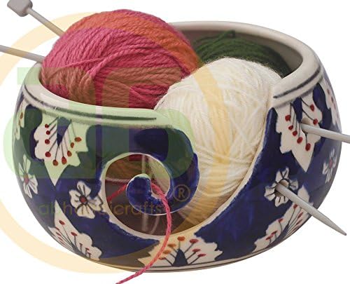 7" Inch Ceramic Yarn Bowl for Knitting and Crocheting with Smooth Spiral Outlet – Tangle-Free Yarn Organizer by ABHANDICRAFTS (AB-BOWL-022) (AB-BOWL-022)