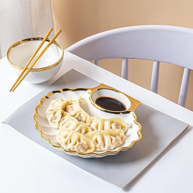 Multi Purpose Appetizer Ceramic Tray Vinegar Bowl Elegant Sushi Cookie Serving Dishes Dipping Sauce Plate for Dumplings French Fries Snacks Homes Restaurants Design Sense Souvenirs