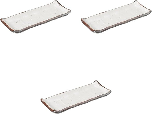 Setomonohonpo Set of 3, Oasabi Shino Style Serving Plates, 9.6 x 3.9 x 0.9 inches (24.5 x 9.8 x 2.3 cm), Appetizer Plate, Porcelain