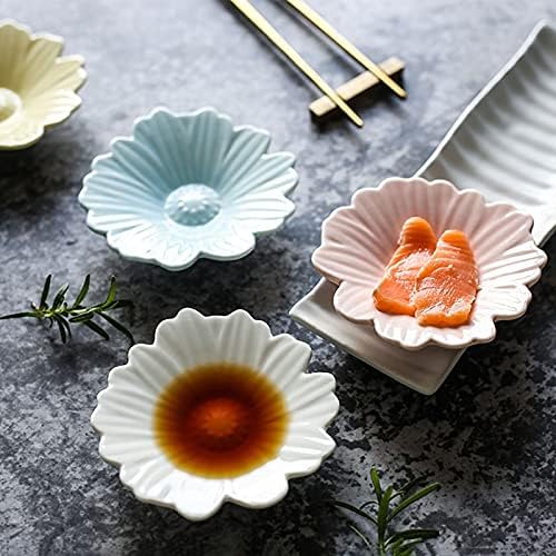 Appetizer Bowls Sauce Dish Ceramic Flower Shaped Sauce Dish Sushi Dipping Bowl Appetizer Plates Porcelain Serving Dish Condiment Dishes Set of 4(Little Daisy) Salad Bowls (Color : White)