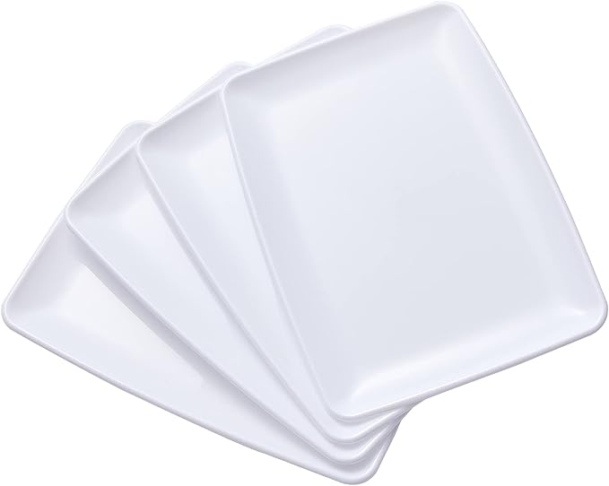 N9R 10Pcs White Plastic Serving Trays - 11“ x 8“ Rectangle Serving Platters with 10Pcs Butcher Paper - Tray Decor, Food Tray for Party