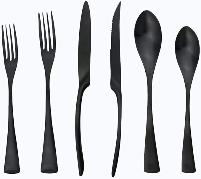 Matte Finish Matte Polishing Black 18/10 Stainless Steel, Single Serving Flatware Silverware cutlery utensils Set,set of 6 Dinner Spoon