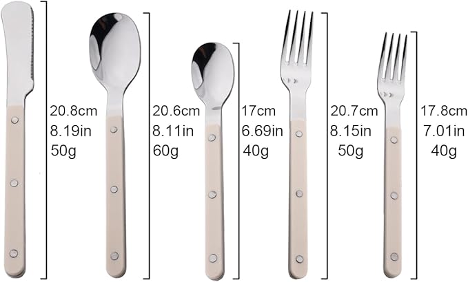 JASHII Silverware Flatware Set 20 Pieces Stainless Steel With Rivet Retro Cutlery Set Knife Fork Spoon Set Service for 4 for Home Restaurant Wedding - Beige Handle