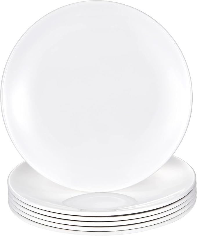 9 Inch White Melamine Plates Flat Bottom Deep Round Dinner Plates Salad and Dessert Plates Lightweight Durable and Easy to Clean,Non Ceramic Disc Pad Set of 6,PYW-9-06