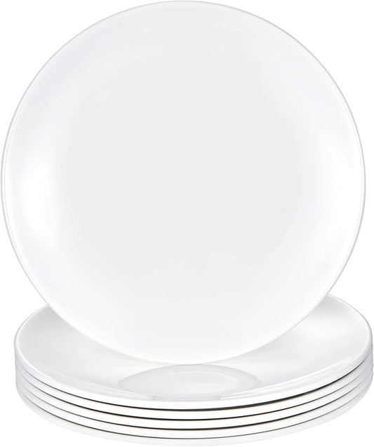 9 Inch White Melamine Plates Flat Bottom Deep Round Dinner Plates Salad and Dessert Plates Lightweight Durable and Easy to Clean,Non Ceramic Disc Pad Set of 6,PYW-9-06