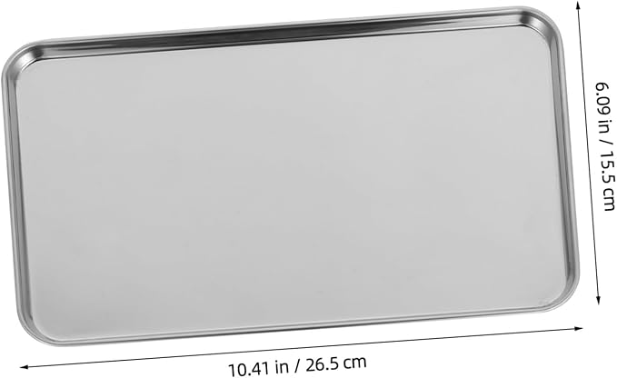 Stainless Steel Rectangular Serving Tray Silver Platter Flat-Bottom Fruit Tray Multipurpose Kitchenware for Home Cafes Hotels Easy Clean