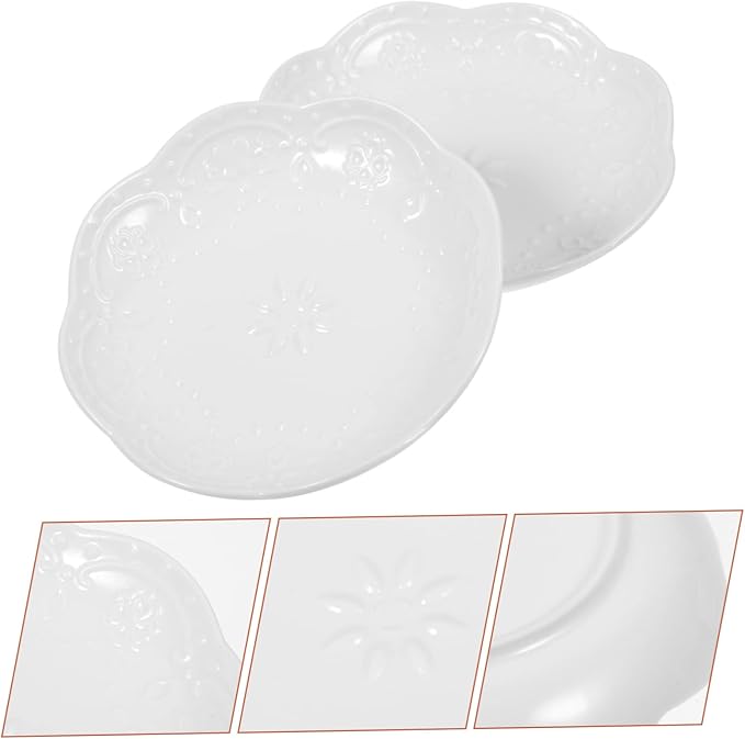 2Pcs Ceramic Appetizer Plates Elegant Embossed Sauce Dishes for Dipping Sauces for Snacks and Garnishes for Housewarming and Dinner Parties