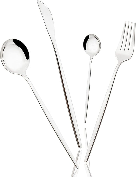 8 Piece Snplowum Flatware Set, 18/0 Stainless Steel Silverware For 2, Kitchen Wedding Gift Utensils For Couple Friend Home Daily Use, Travel Tableware Set, Mirror Silver