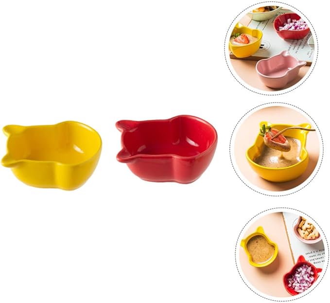 4 Pcs Ceramic Saucer Dish Food Tray Saucers Bowl Appetizer Plates Ceramic Dip Bowls Dipping Sauce Dish Bear Shaped Saucer Dish Seasoning Dipping Dish Tableware Ceramics Red Sushi