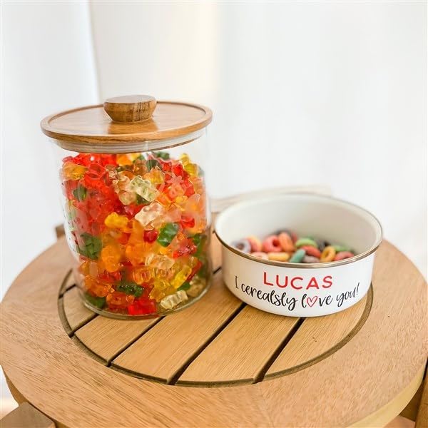 Personalization Universe I Cerealsly Love You Enamel Bowl with Lid - Customizable Romantic Gift, Perfect for Cereal, Snacks, 20oz Serving Size, Kids, Valentine's Day Gift Idea