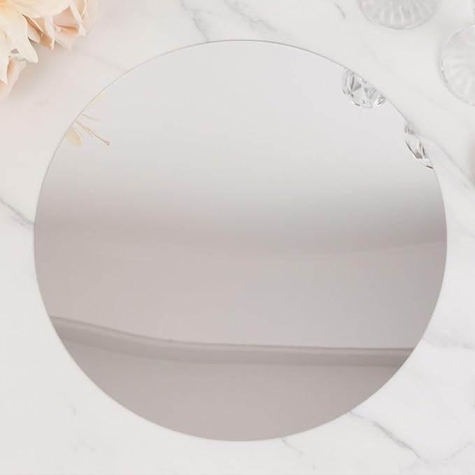 Efavormart 10 Pack Silver Round Acrylic Mirror Tray for Decoration, Large Circle Candle Plate Centerpiece Bases - 14"