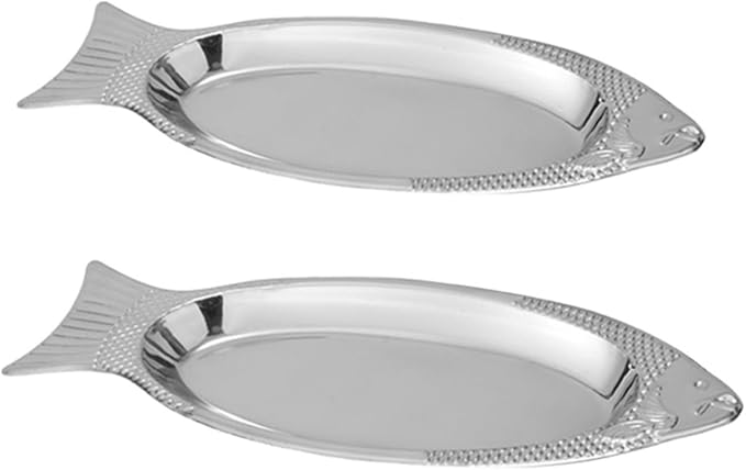 Amosfun 2pcs Magnetic Stainless Steel Fish Plates Steaming Feature Silver Serving Tray for Fish Cooking for Home Kitchen and Restaurant Use