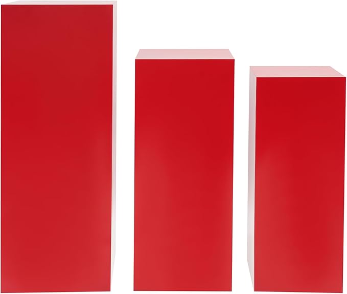 Eapmic Pedestal Stands for Party, Cake Pedestal Stand, Dessert Table Display Plinth Pillars, Sculpture Display Column Decoration Cube for Wedding Birthday (Red, Square-3Pcs(31.49"+25.59"+23.62"))
