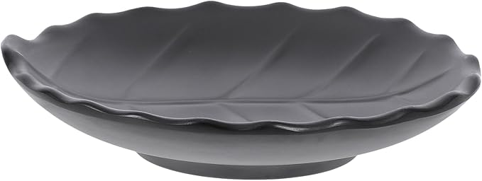 Japanese Style Leaf Pattern Appetizer Plate, Black Dessert and Salad Tray, Ceramic Kitchen Serveware for Home Dining and Entertaining